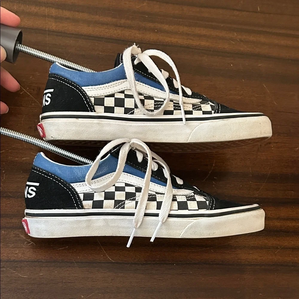 Vans Old Skool Black and Blue Checkered Sneakers Size Juniors 4.5